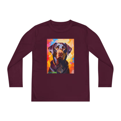 Pup Art Canvas - Kid's Sport Long Sleeve Tee (Chocolate Lab)