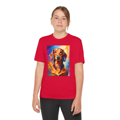 Pup Art Canvas - Kid's Sport Short Sleeve Tee (Dachshund)