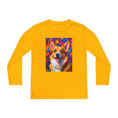 Pup Art Canvas - Kid's Sport Long Sleeve Tee (Corgi)