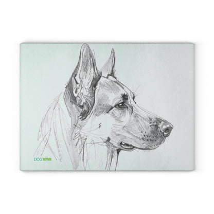 Dogtown German Shepherd Dog Portrait Glass Cutting Board - Unique Kitchen Gift for Pet Lovers, Dog-Themed Decor, Animal Gifts, Housewarming Present