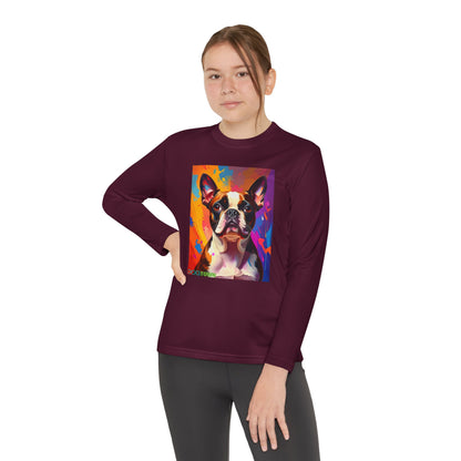 Pup Art Canvas - Kid's Sport Long Sleeve Tee (Boston Terrier)