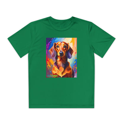 Pup Art Canvas - Kid's Sport Short Sleeve Tee (Dachshund)