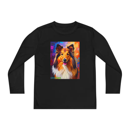 Pup Art Canvas - Kid's Sport Long Sleeve Tee (Sheltie - Shetland Sheepdog)