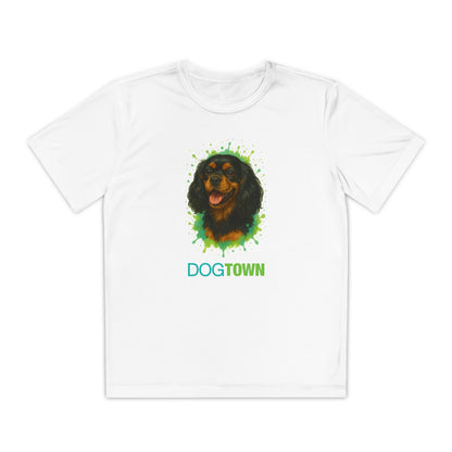 2025 Breed Collection - Kid's Polyester Thin Short Sleeve Tee - Black and Tan Cavalier King Charles Spaniel