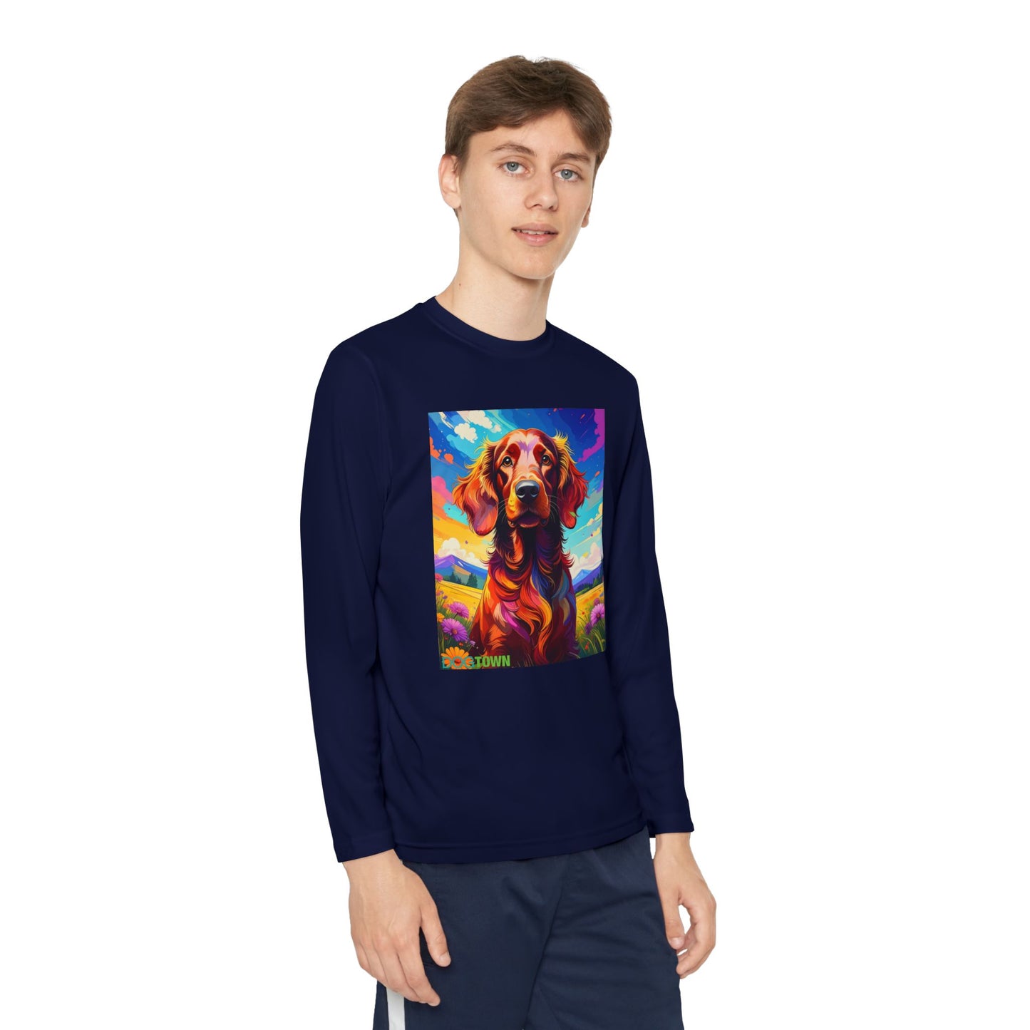 Pup Art Canvas - Kid's Sport Long Sleeve Tee (Irish Setter)