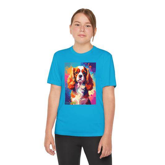 Pup Art Canvas - Kid's Sport Short Sleeve Tee (Cavalier King Charles Spaniel)