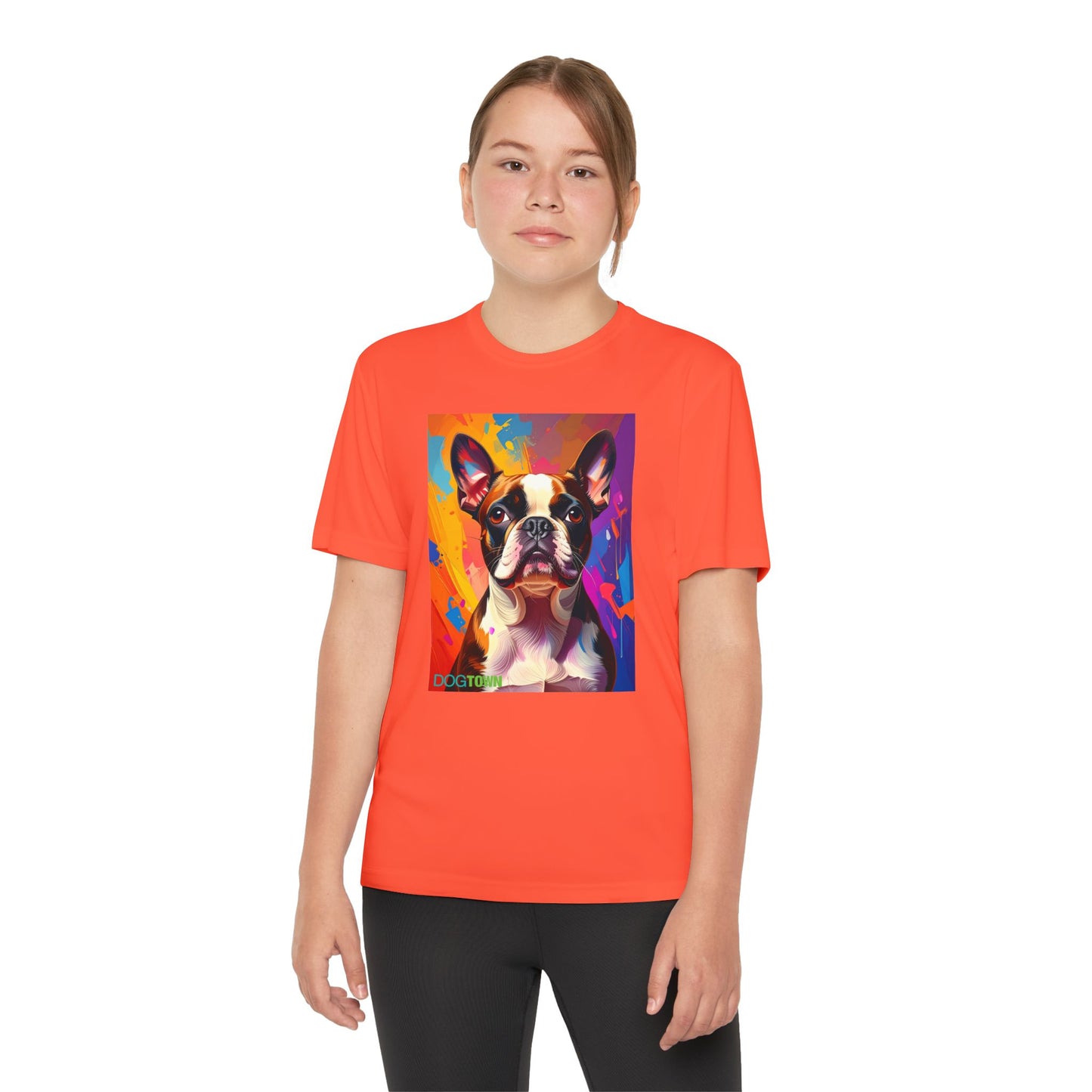Pup Art Canvas - Kid's Sport Short Sleeve Tee (Boston Terrier)