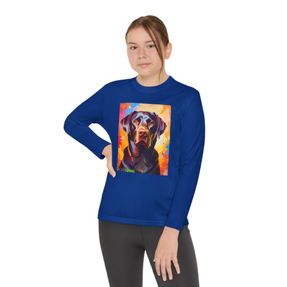 Pup Art Canvas - Kid's Sport Long Sleeve Tee (Chocolate Lab)