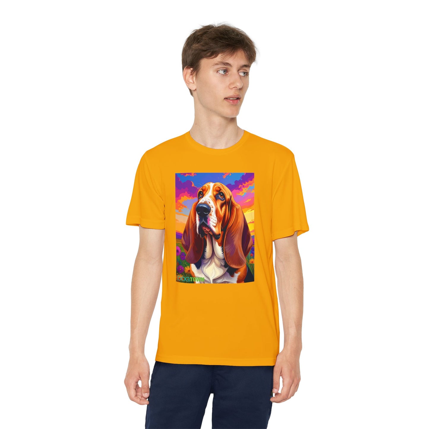 Pup Art Canvas - Kid's Sport Short Sleeve Tee (Basset Hound)