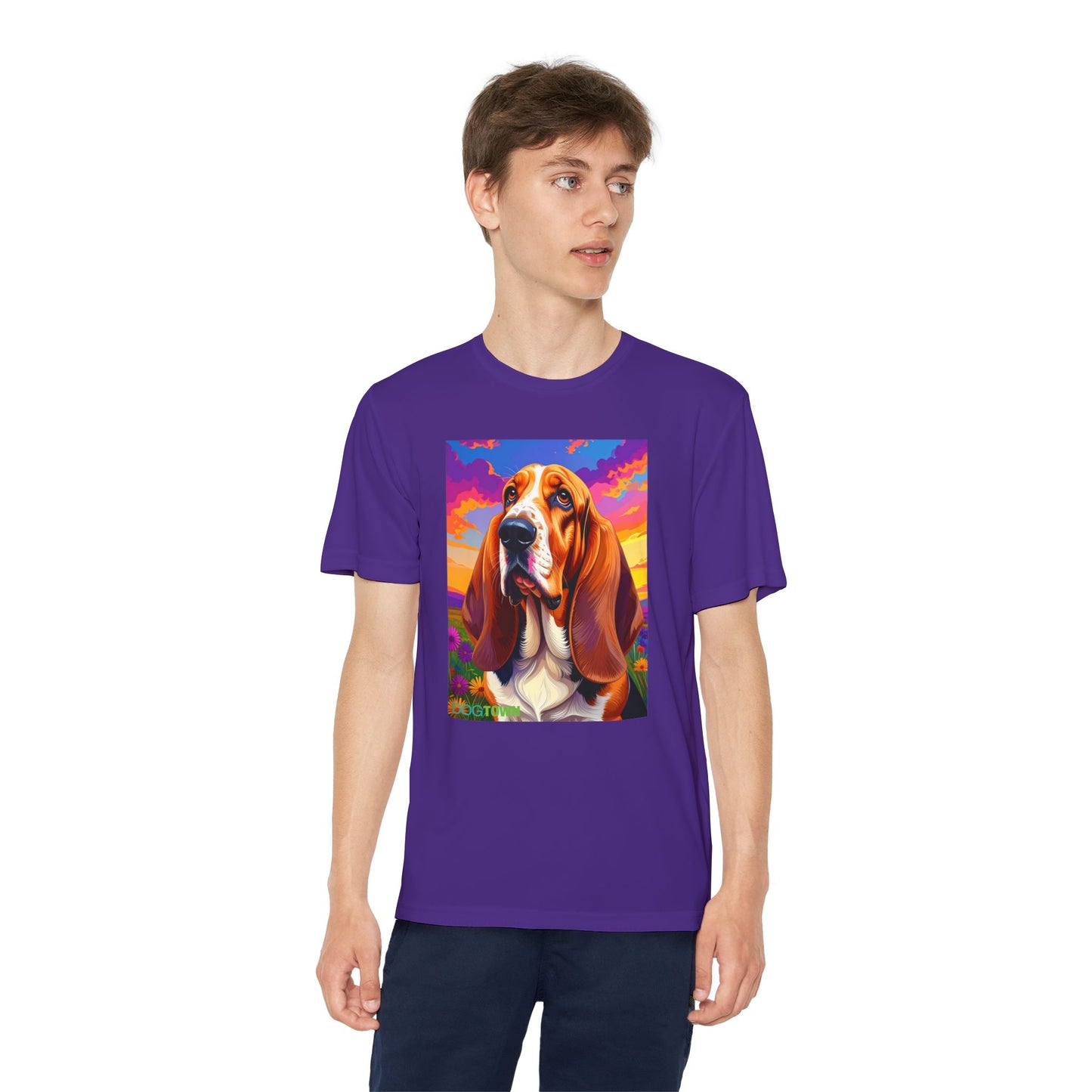 Pup Art Canvas - Kid's Sport Short Sleeve Tee (Basset Hound)