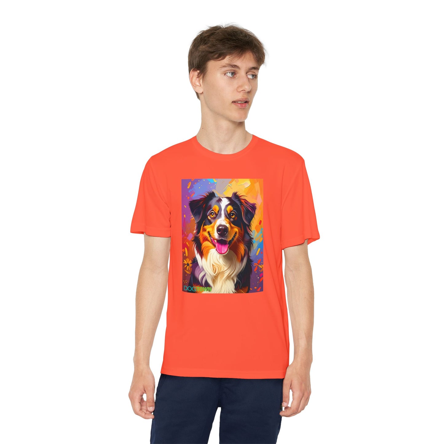 Pup Art Canvas - Kid's Sport Short Sleeve Tee (Australian Shepherd)
