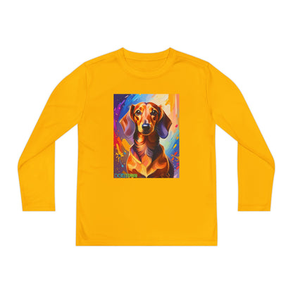 Pup Art Canvas - Kid's Sport Long Sleeve Tee (Dachshund)