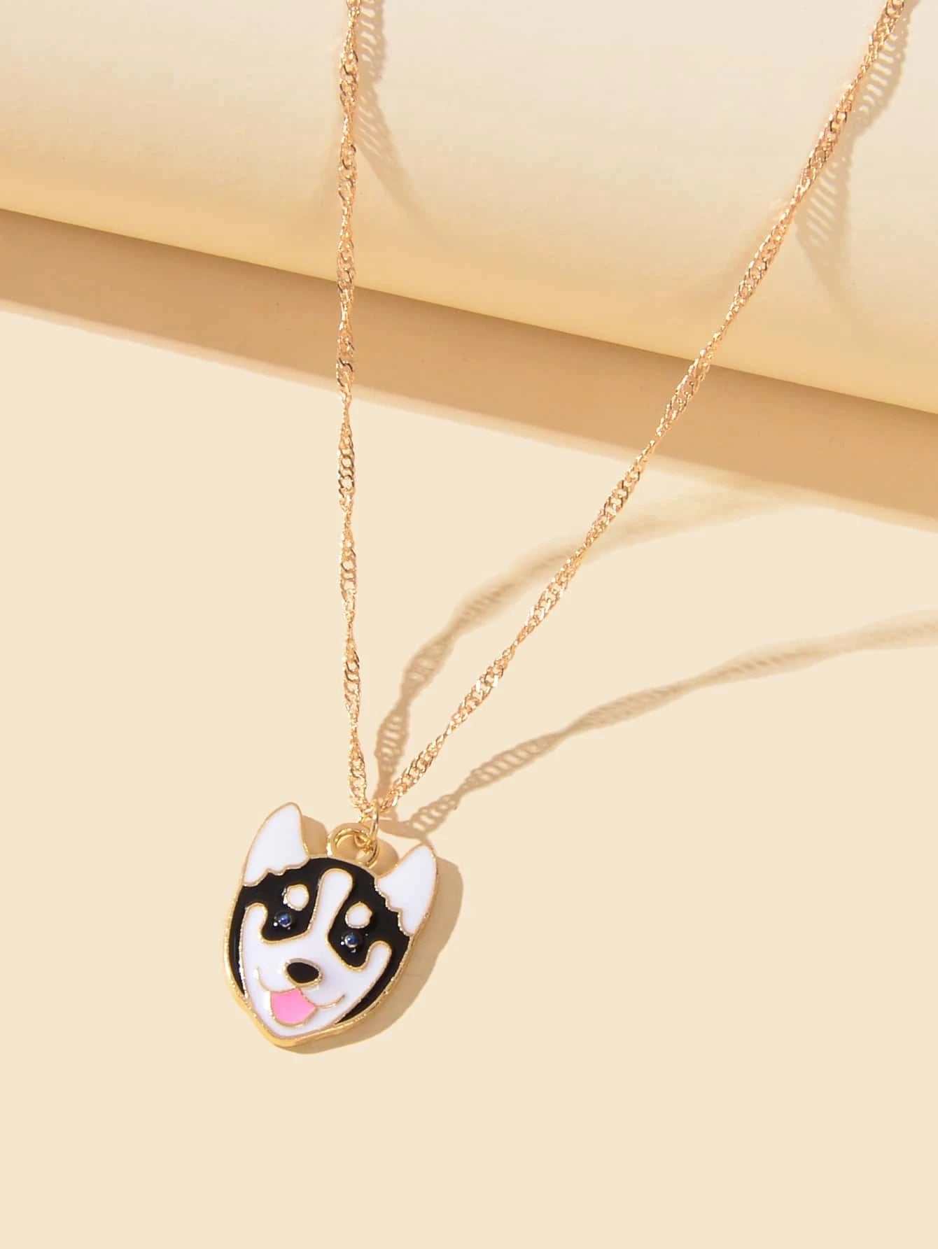 Cartoon Designer Jewelry Gold Link Chain White Black Enamel Dog