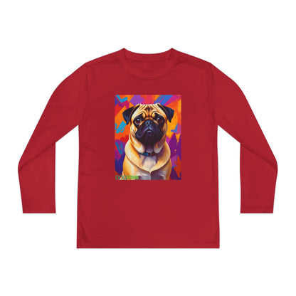 Pup Art Canvas - Kid's Sport Long Sleeve Tee (Pug)