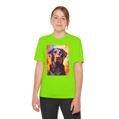 Pup Art Canvas - Kid's Sport Short Sleeve Tee (Chocolate Lab)