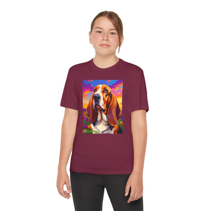 Pup Art Canvas - Kid's Sport Short Sleeve Tee (Basset Hound)