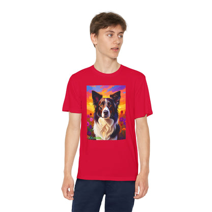Pup Art Canvas - Kid's Sport Short Sleeve Tee (Border Collie)