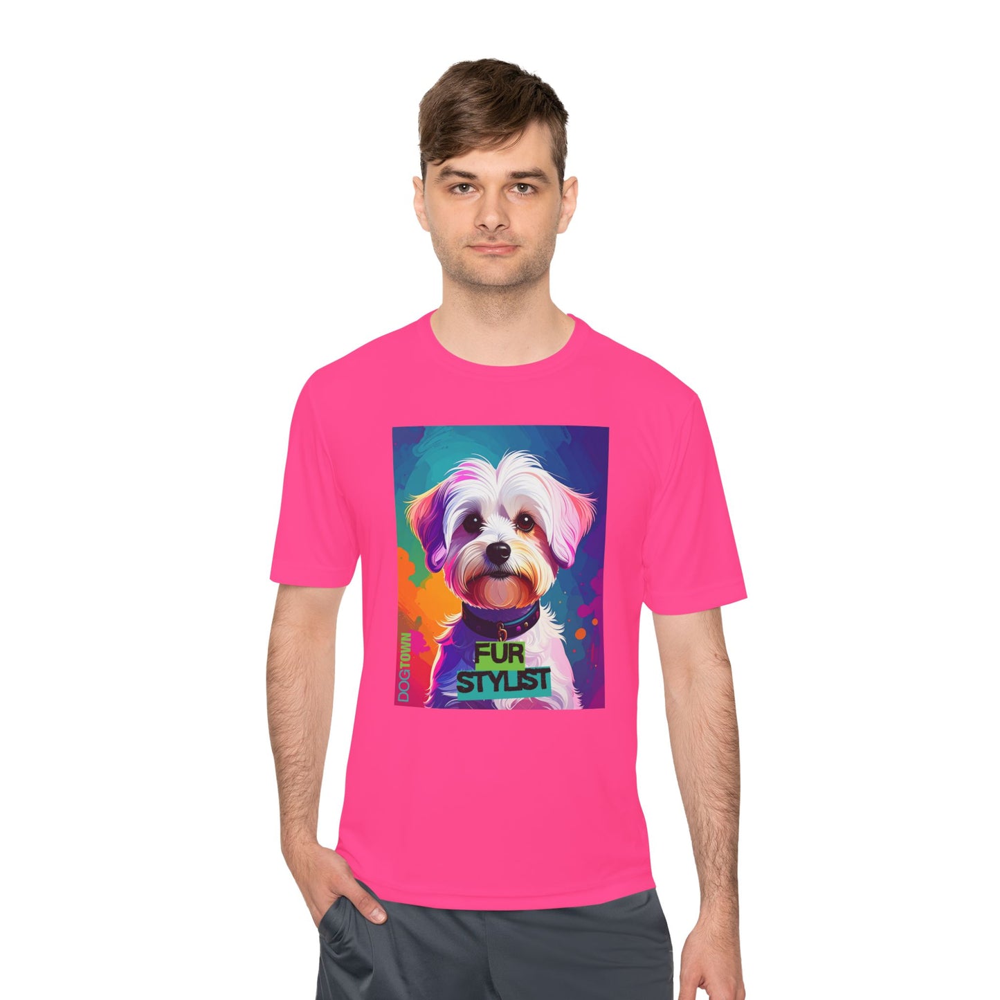 Dogtown Fur Stylist Groomer Shirt (Colorful with White Poodle)
