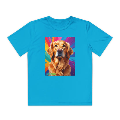 Pup Art Canvas - Kid's Sport Short Sleeve Tee (Golden Retriever)