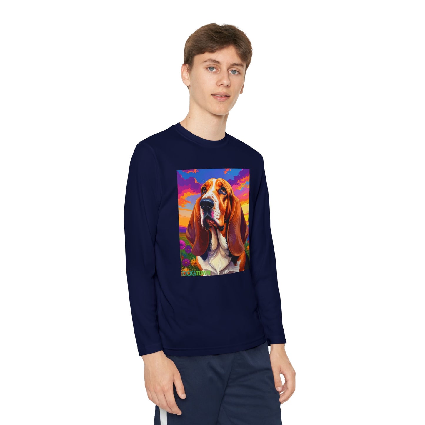 Pup Art Canvas - Kid's Sport Long Sleeve Tee (Basset Hound)