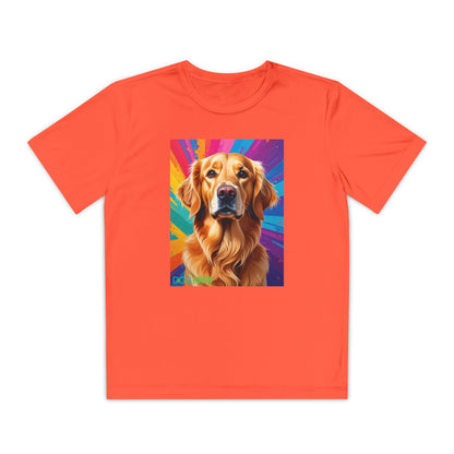 Pup Art Canvas - Kid's Sport Short Sleeve Tee (Golden Retriever)