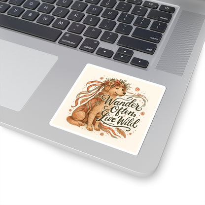 Dogtown Boho Revival "Wander Often, Live Wild" Kiss-Cut Stickers (Golden Retriever)