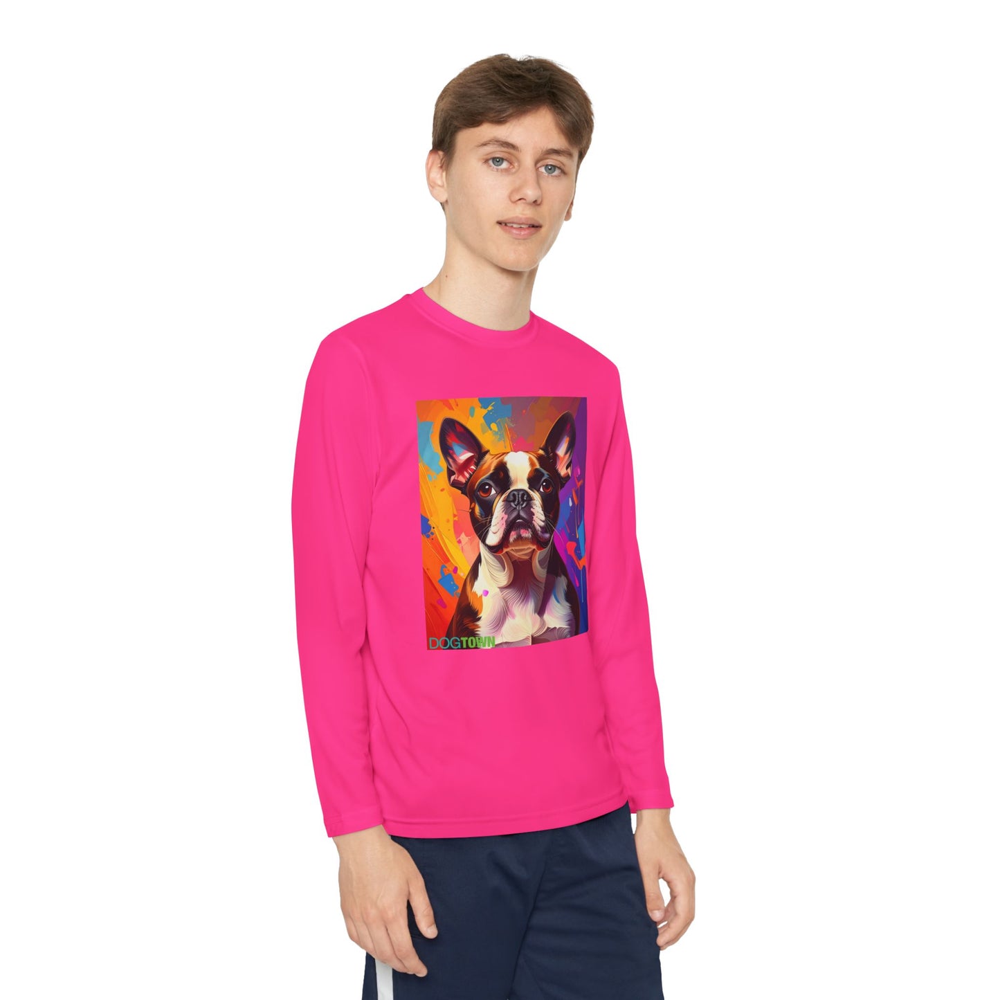 Pup Art Canvas - Kid's Sport Long Sleeve Tee (Boston Terrier)