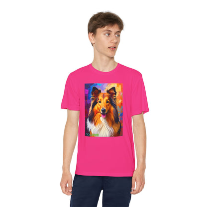 Pup Art Canvas - Kid's Sport Short Sleeve Tee (Sheltie - Shetland Sheepdog)