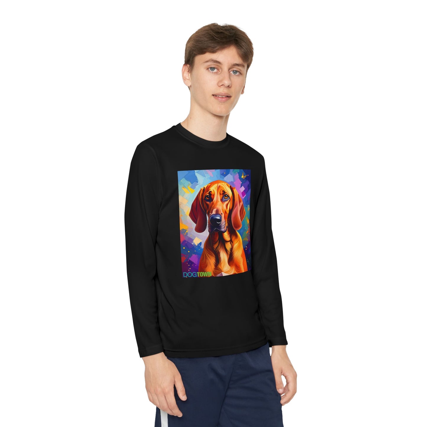 Pup Art Canvas - Kid's Sport Long Sleeve Tee (Redbone Coonhound)