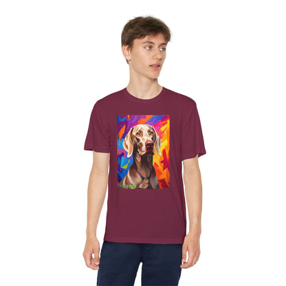 Pup Art Canvas - Kid's Sport Short Sleeve Tee (Weimaraner)