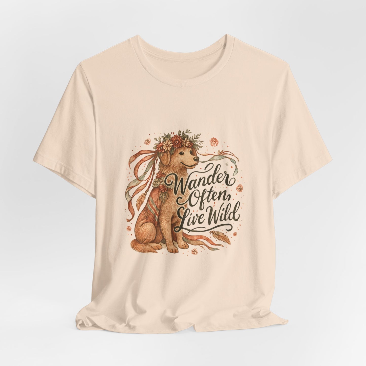 Dogtown Boho Revival "Wander Often, Live Wild" Unisex Jersey Tee (Golden Retriever)