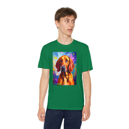 Pup Art Canvas - Kid's Sport Short Sleeve Tee (Redbone Coonhound)