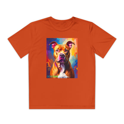 Pup Art Canvas - Kid's Sport Short Sleeve Tee (Pit Bull)