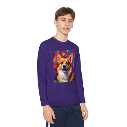 Pup Art Canvas - Kid's Sport Long Sleeve Tee (Corgi)