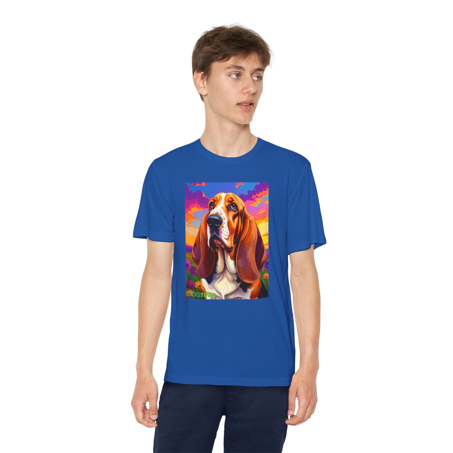 Pup Art Canvas - Kid's Sport Short Sleeve Tee (Basset Hound)