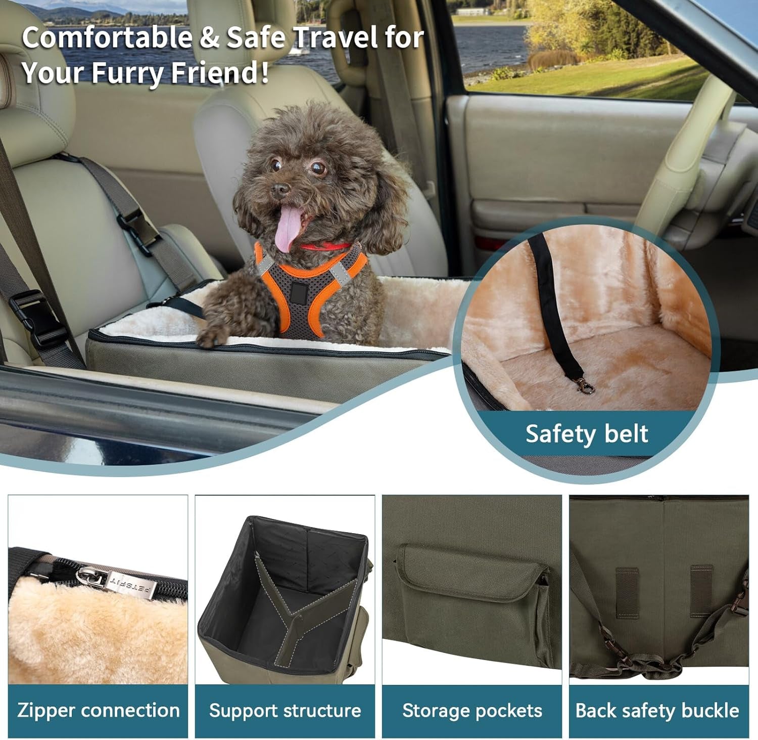 Dog Booster Seat with Pockets (Small, Dark Brown)