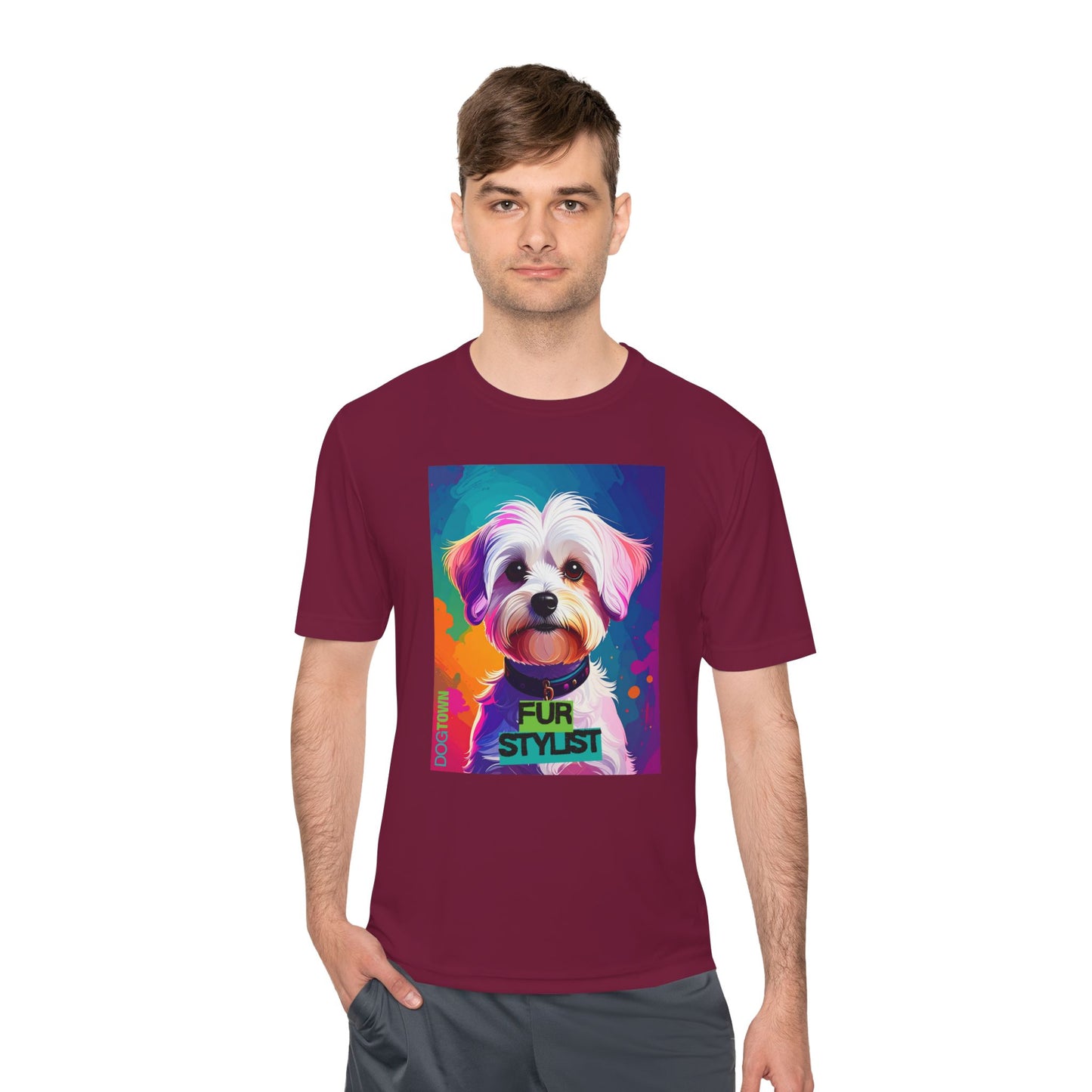 Dogtown Fur Stylist Groomer Shirt (Colorful with White Poodle)