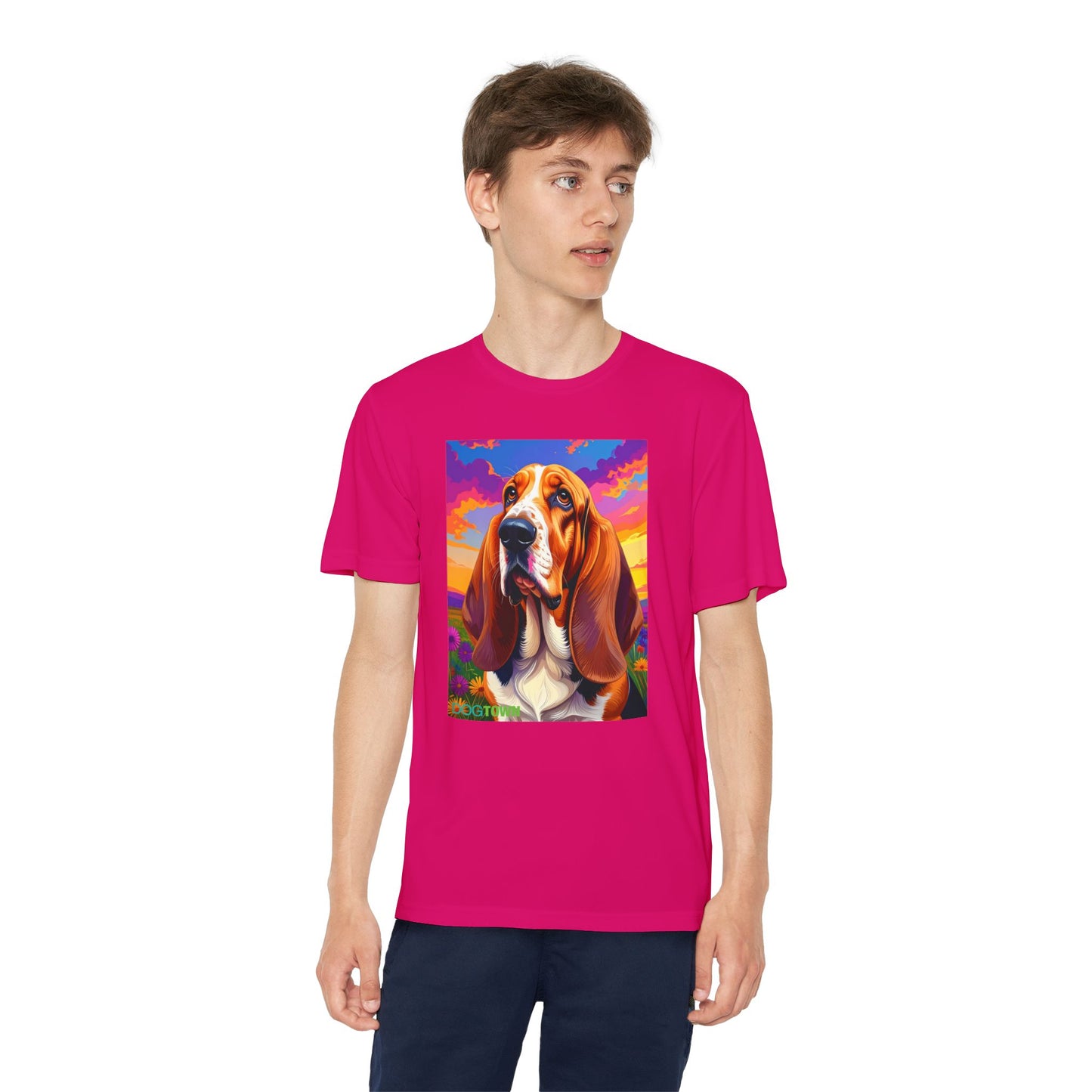 Pup Art Canvas - Kid's Sport Short Sleeve Tee (Basset Hound)