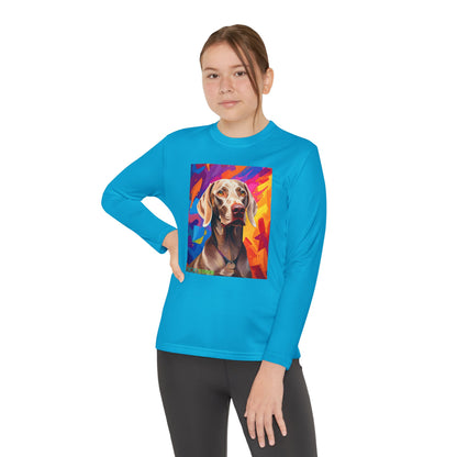 Pup Art Canvas - Kid's Sport Long Sleeve Tee (Weimaraner)
