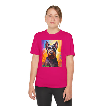 Pup Art Canvas - Kid's Sport Short Sleeve Tee (Scottish Terrier)