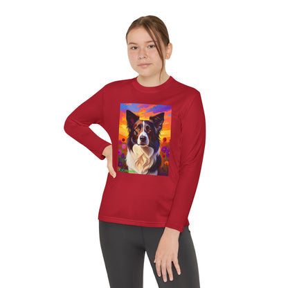 Pup Art Canvas - Kid's Sport Long Sleeve Tee (Border Collie)