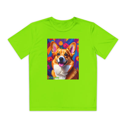 Pup Art Canvas - Kid's Sport Short Sleeve Tee (Corgi)