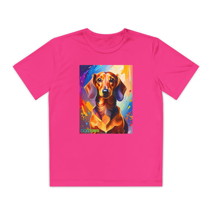Pup Art Canvas - Kid's Sport Short Sleeve Tee (Dachshund)