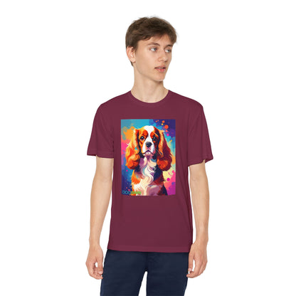 Pup Art Canvas - Kid's Sport Short Sleeve Tee (Cavalier King Charles Spaniel)