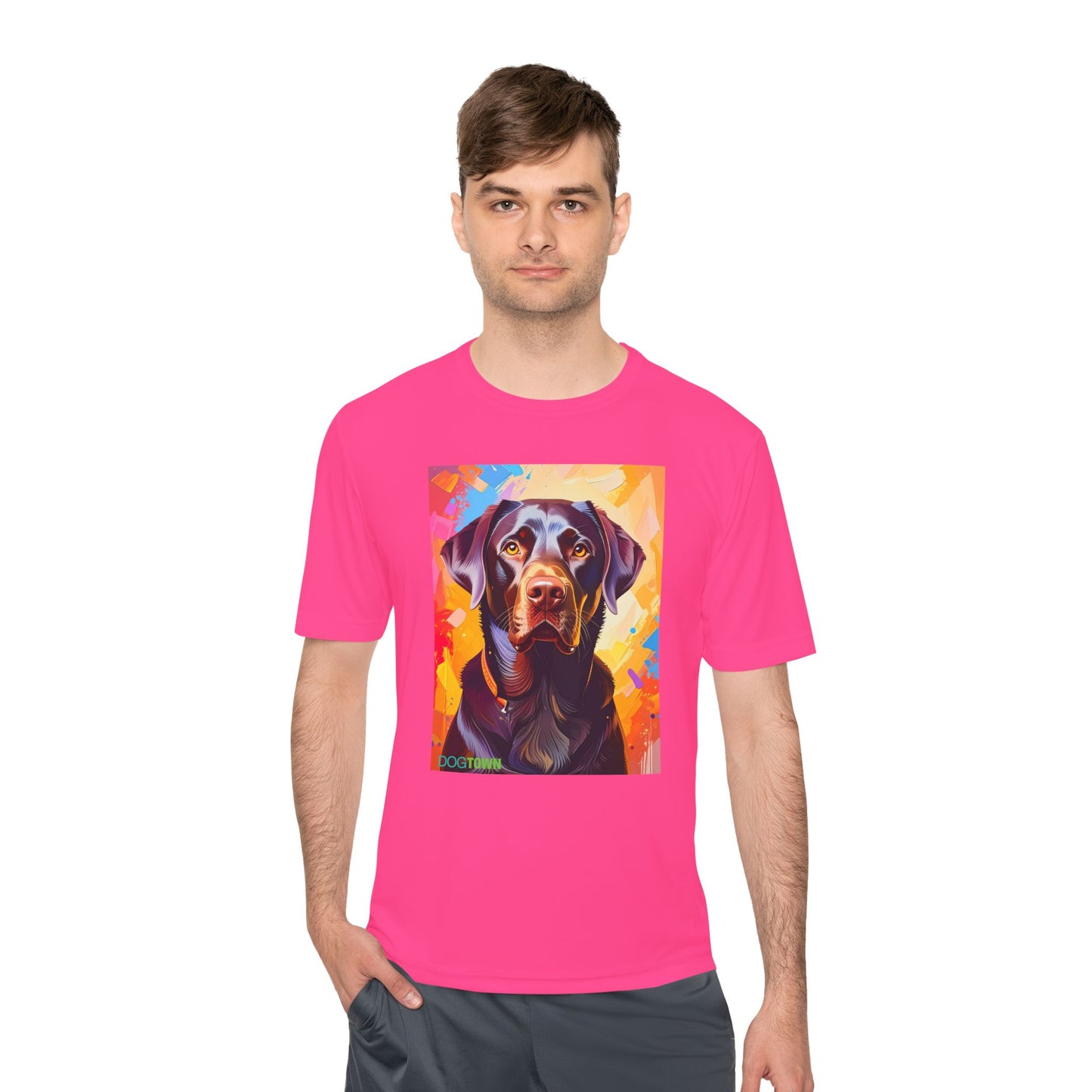 Pup Art Canvas Unisex Moisture Wicking Tee (Chocolate Lab)