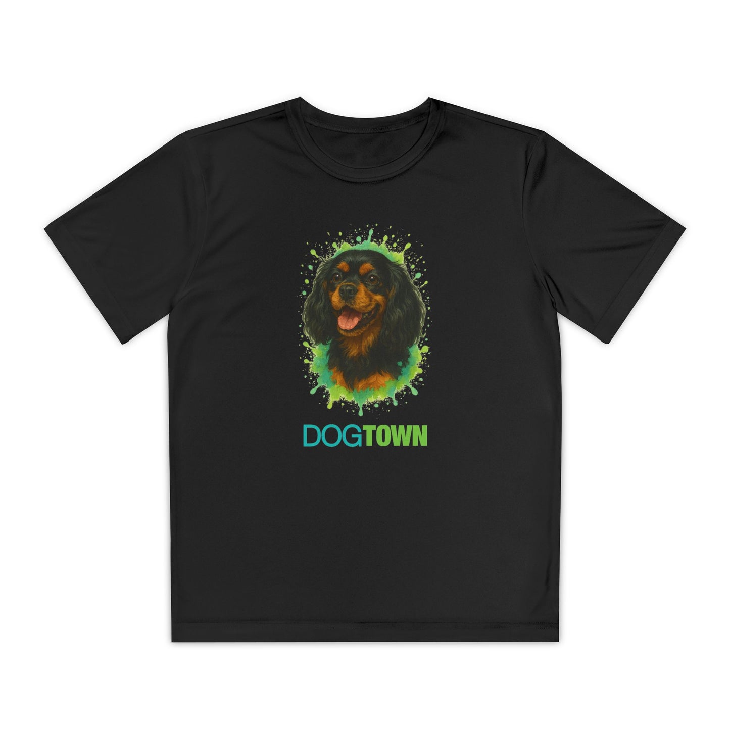 2025 Breed Collection - Kid's Polyester Thin Short Sleeve Tee - Black and Tan Cavalier King Charles Spaniel