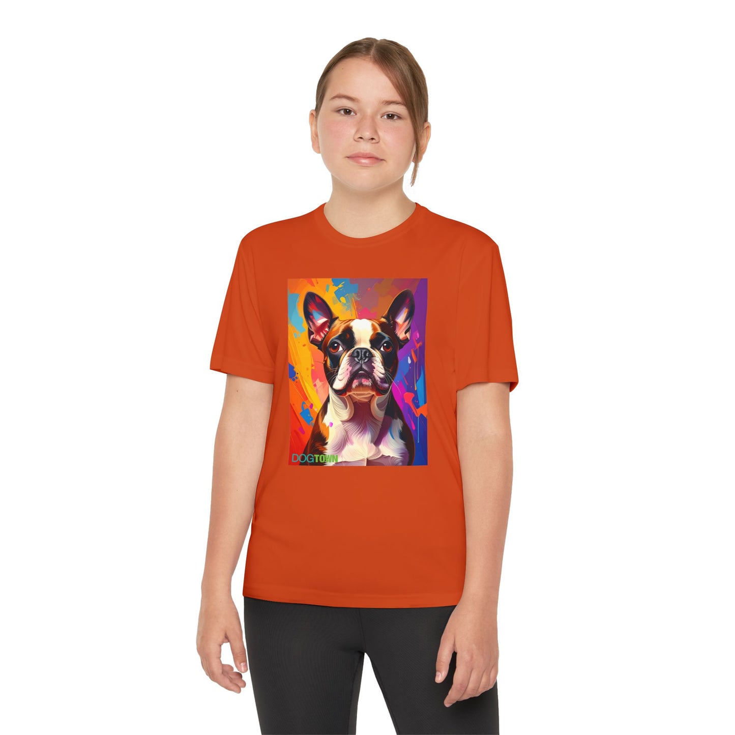 Pup Art Canvas - Kid's Sport Short Sleeve Tee (Boston Terrier)