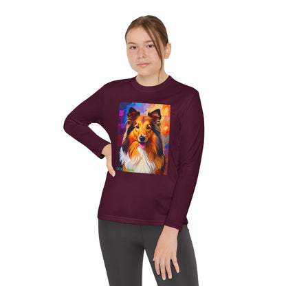 Pup Art Canvas - Kid's Sport Long Sleeve Tee (Sheltie - Shetland Sheepdog)