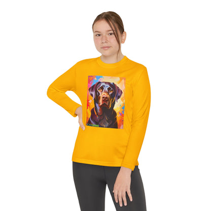 Pup Art Canvas - Kid's Sport Long Sleeve Tee (Chocolate Lab)