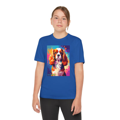 Pup Art Canvas - Kid's Sport Short Sleeve Tee (Cavalier King Charles Spaniel)